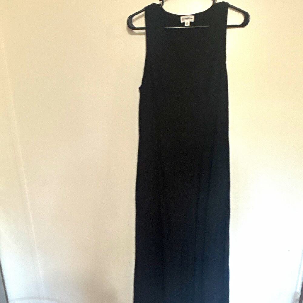 The Drop Black Solid V-Neck Sleeveless Button Front Maxi Dress Pockets S